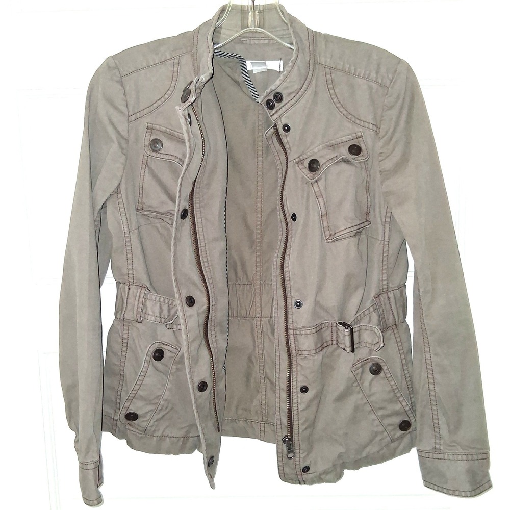 Ann Taylor LOFT Utility Field Jacket Olive Taupe Cotton Military Coat Womens 4P - Picture 3 of 16